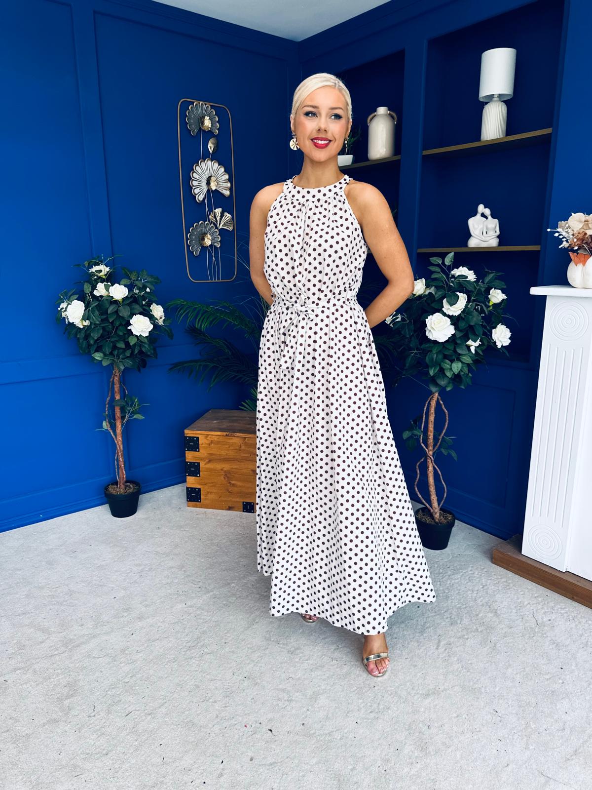 Nakita High Neck Maxi Dress Polka Cream