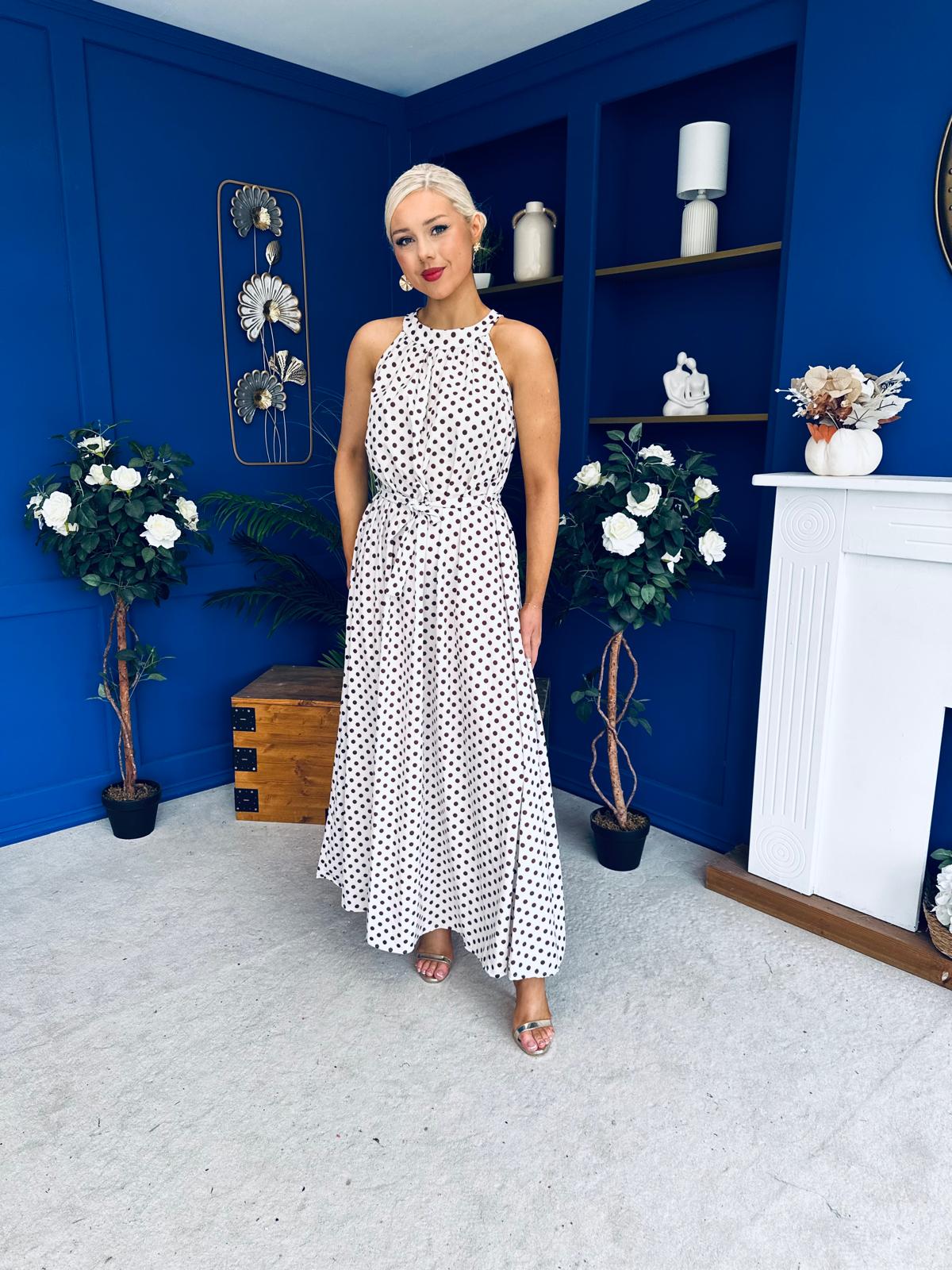 Nakita High Neck Maxi Dress Polka Cream