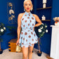 Bianka Frill Detail Playsuit Polka Blue