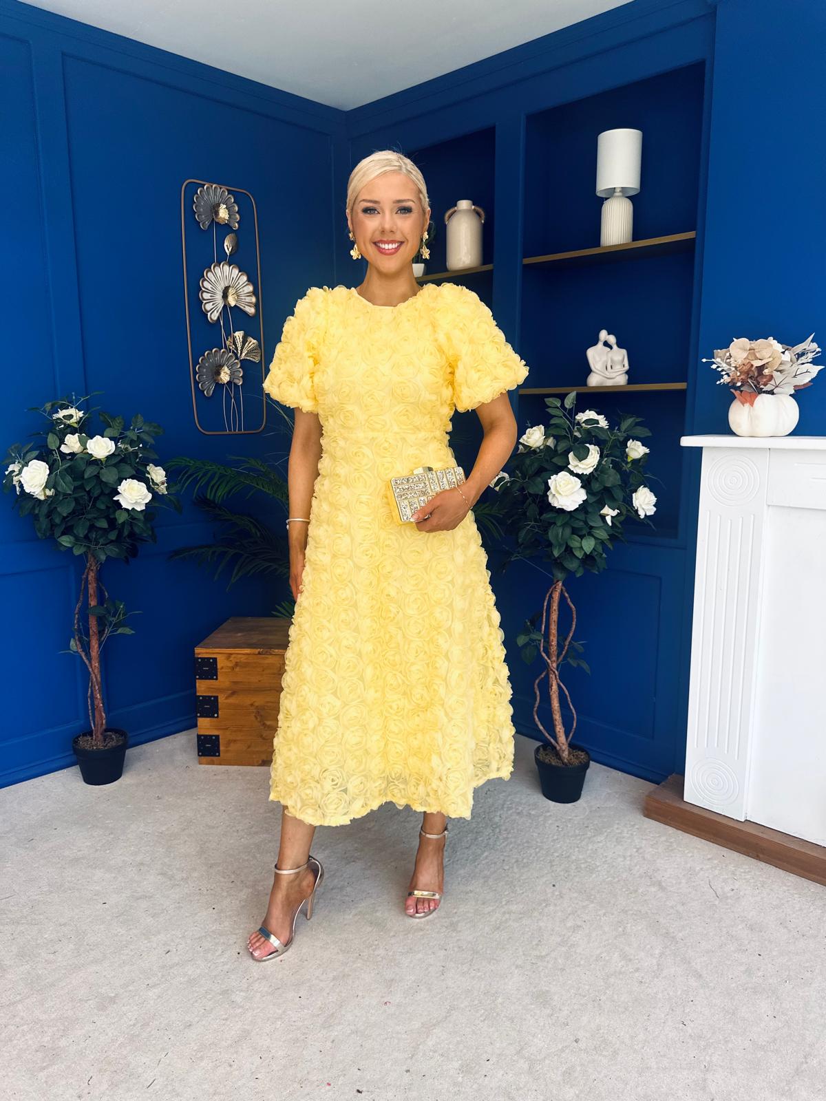 Pippa 3D Floral Occasion Dress Yellow