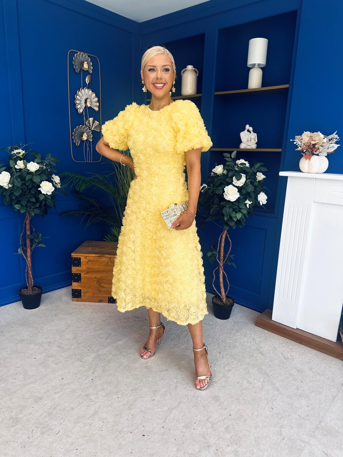 Pippa 3D Floral Occasion Dress Yellow