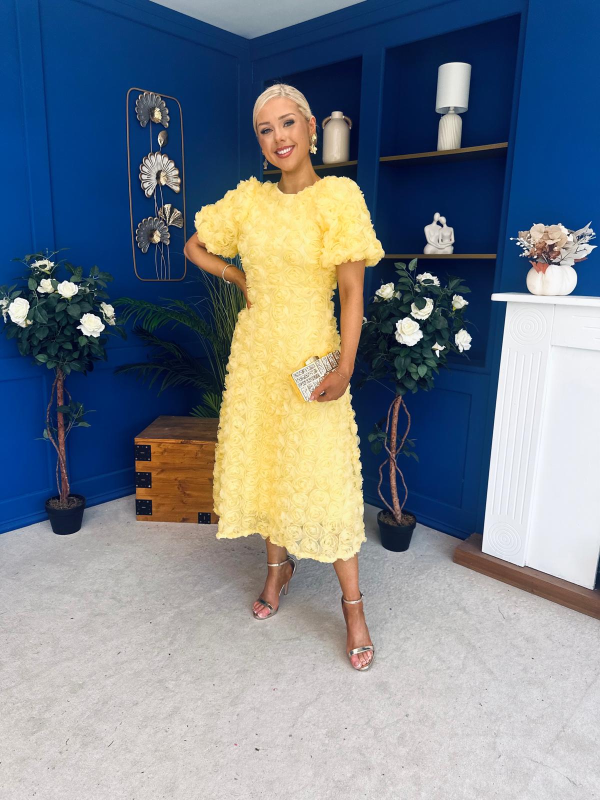 Pippa 3D Floral Occasion Dress Yellow