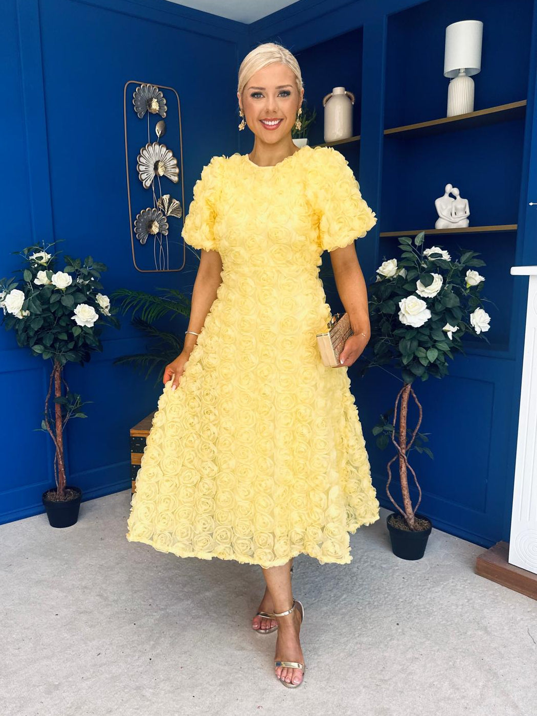 Pippa 3D Floral Occasion Dress Yellow