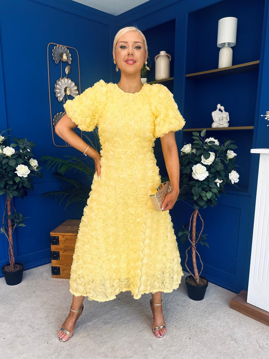 Pippa 3D Floral Occasion Dress Yellow