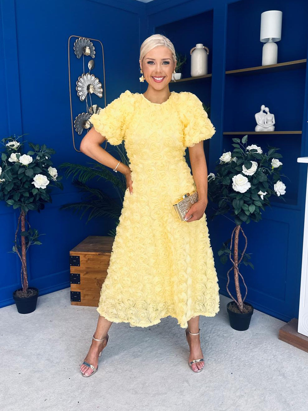 Pippa 3D Floral Occasion Dress Yellow