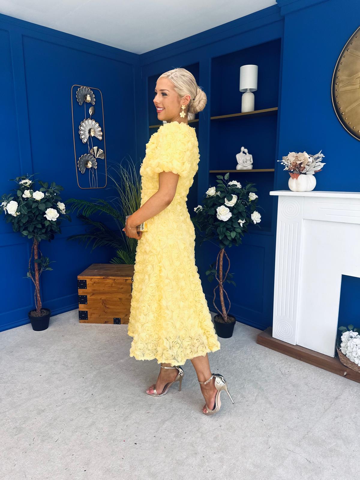 Pippa 3D Floral Occasion Dress Yellow