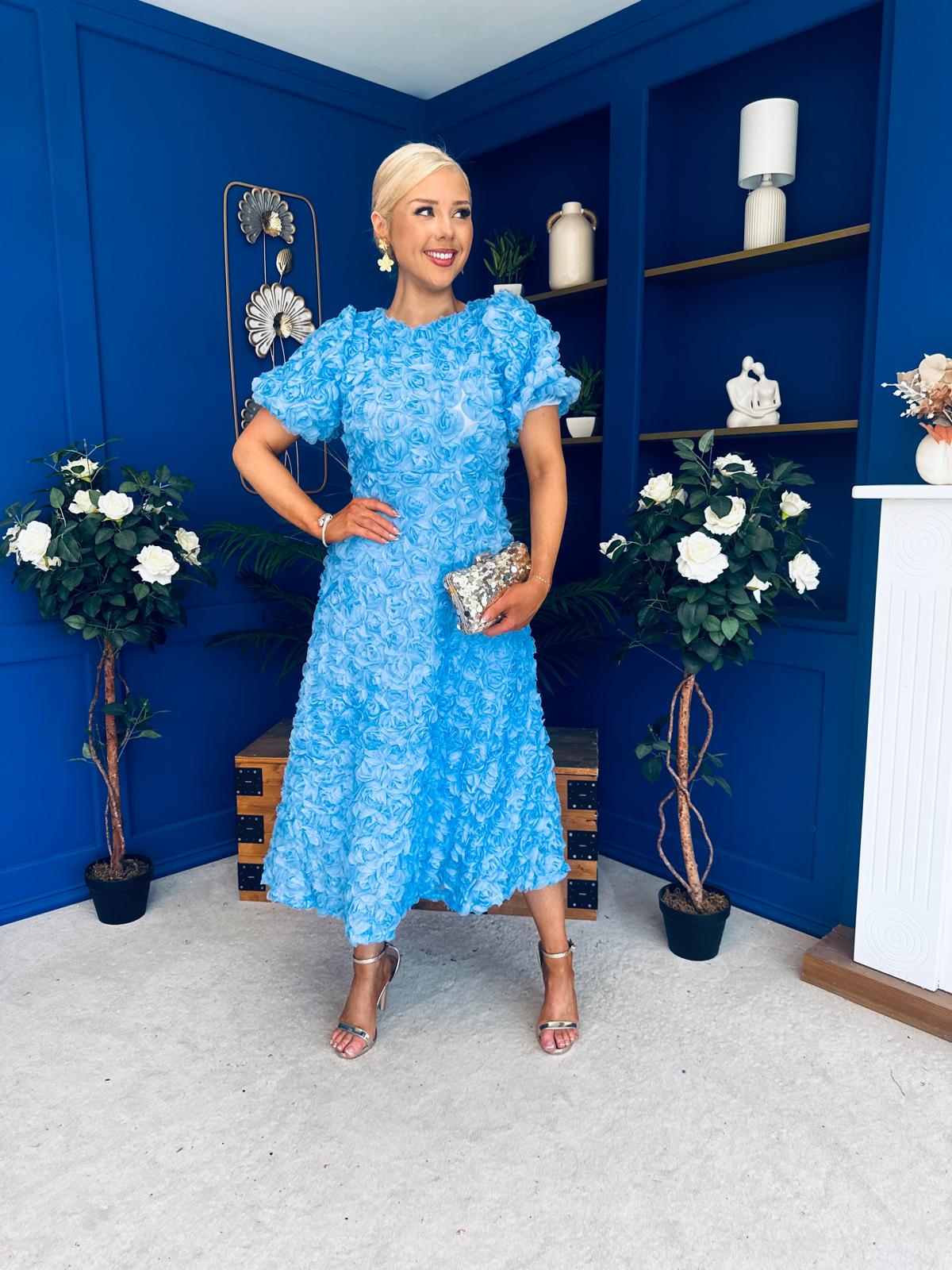 Pippa 3D Floral Occasion Dress Baby Blue
