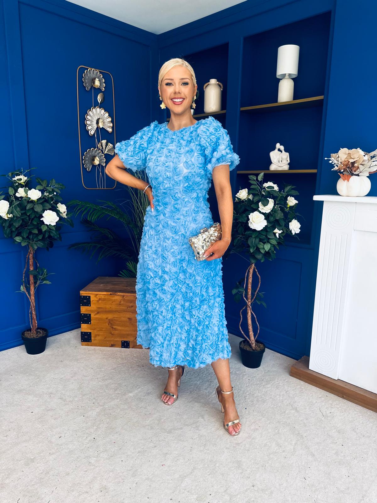 Pippa 3D Floral Occasion Dress Baby Blue