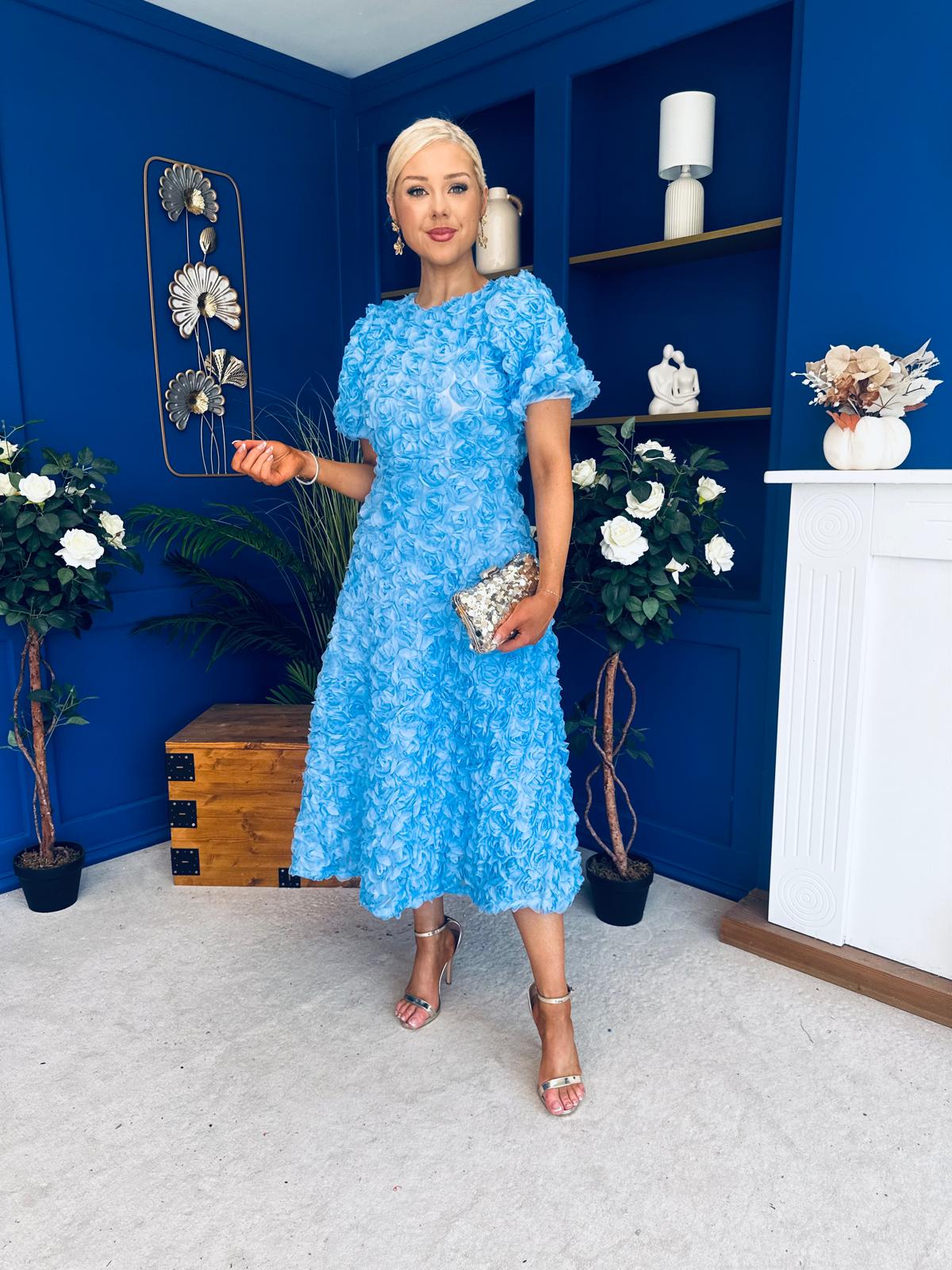 Pippa 3D Floral Occasion Dress Baby Blue