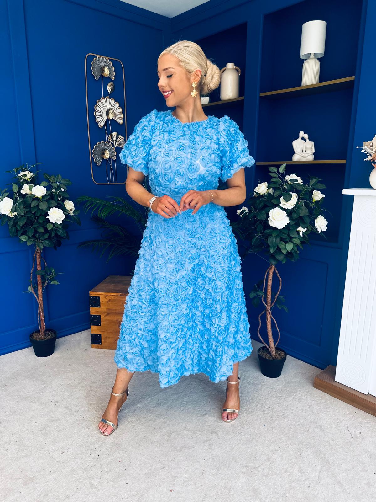 Pippa 3D Floral Occasion Dress Baby Blue