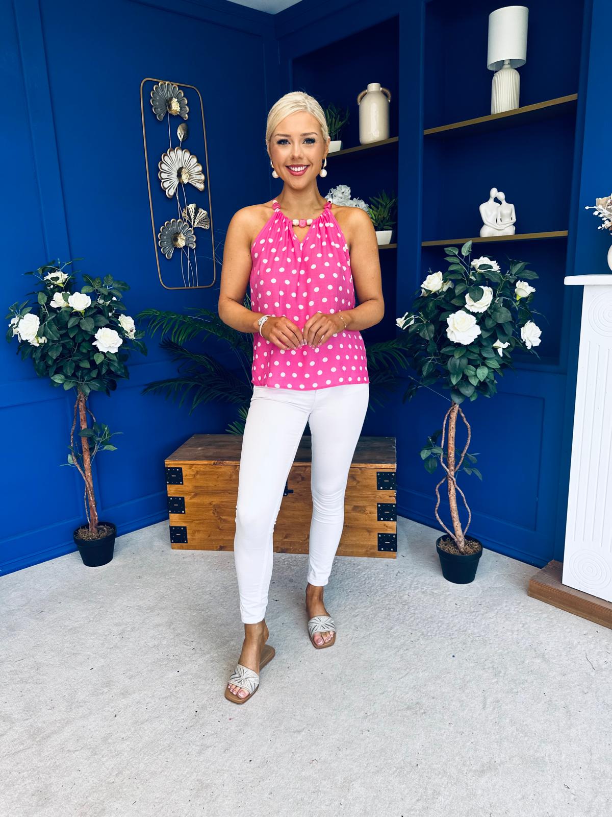 Iona Beaded Top Polka Pink