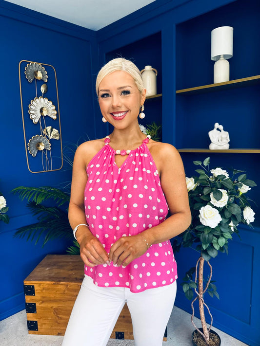 Iona Beaded Top Polka Pink