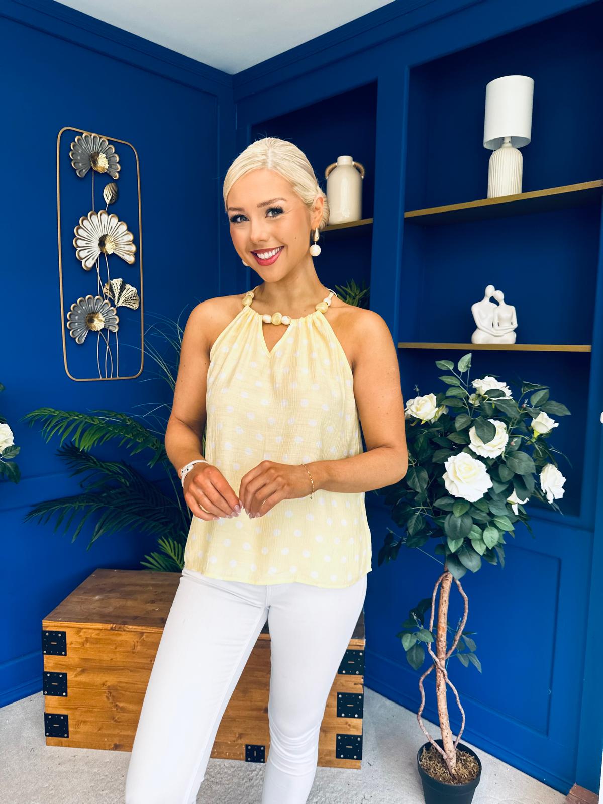 Iona Beaded Top Polka Yellow