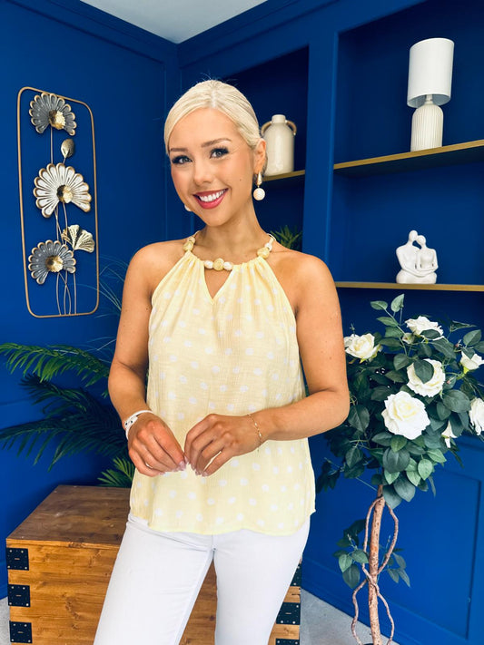 Iona Beaded Top Polka Yellow
