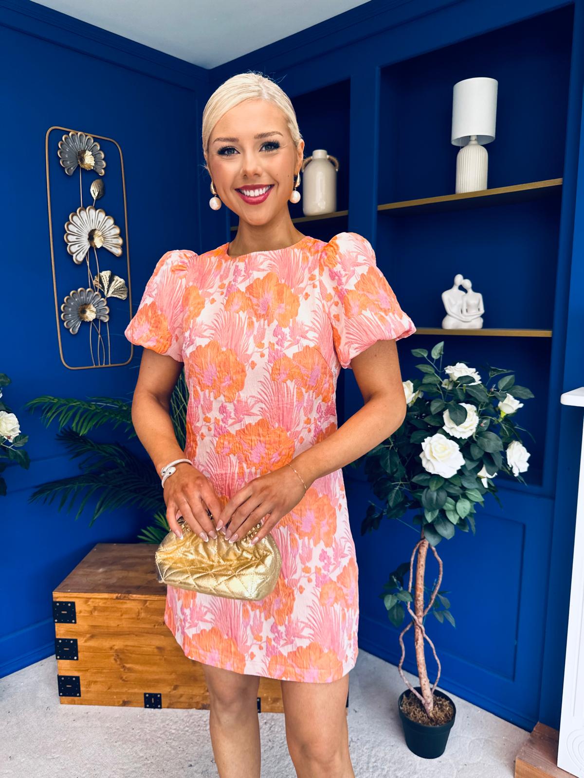 Capri Jacquard Mini Dress Pink & Amber