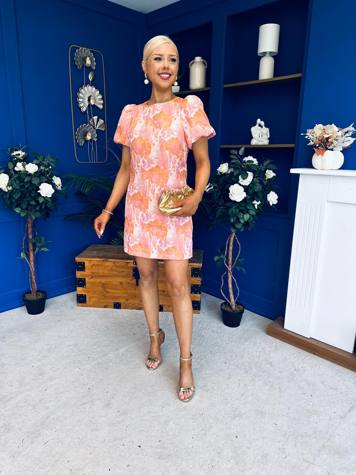 Capri Jacquard Mini Dress Pink & Amber