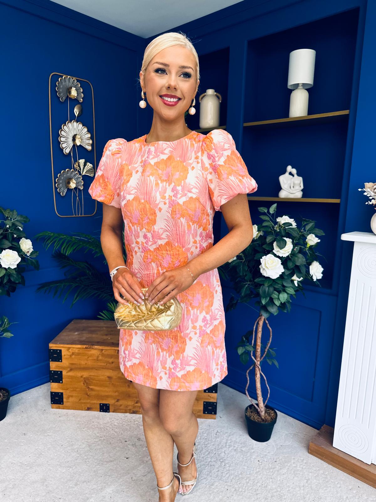 Capri Jacquard Mini Dress Pink & Amber
