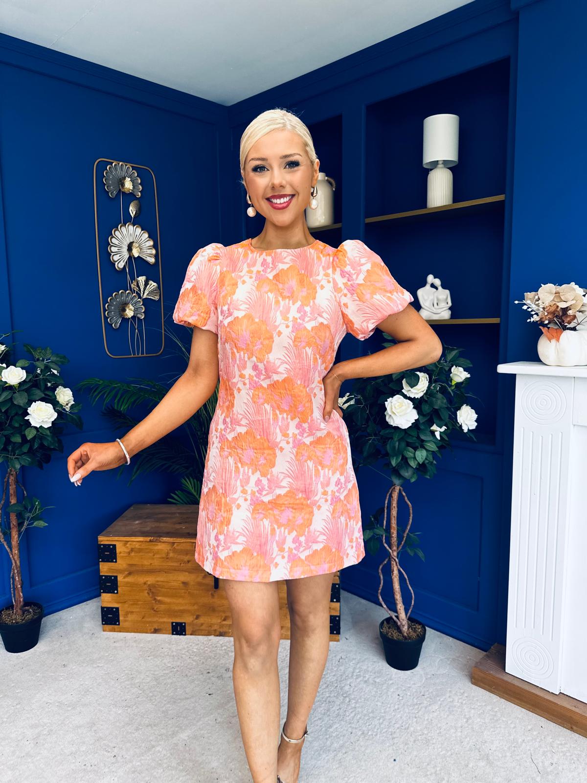 Capri Jacquard Mini Dress Pink & Amber