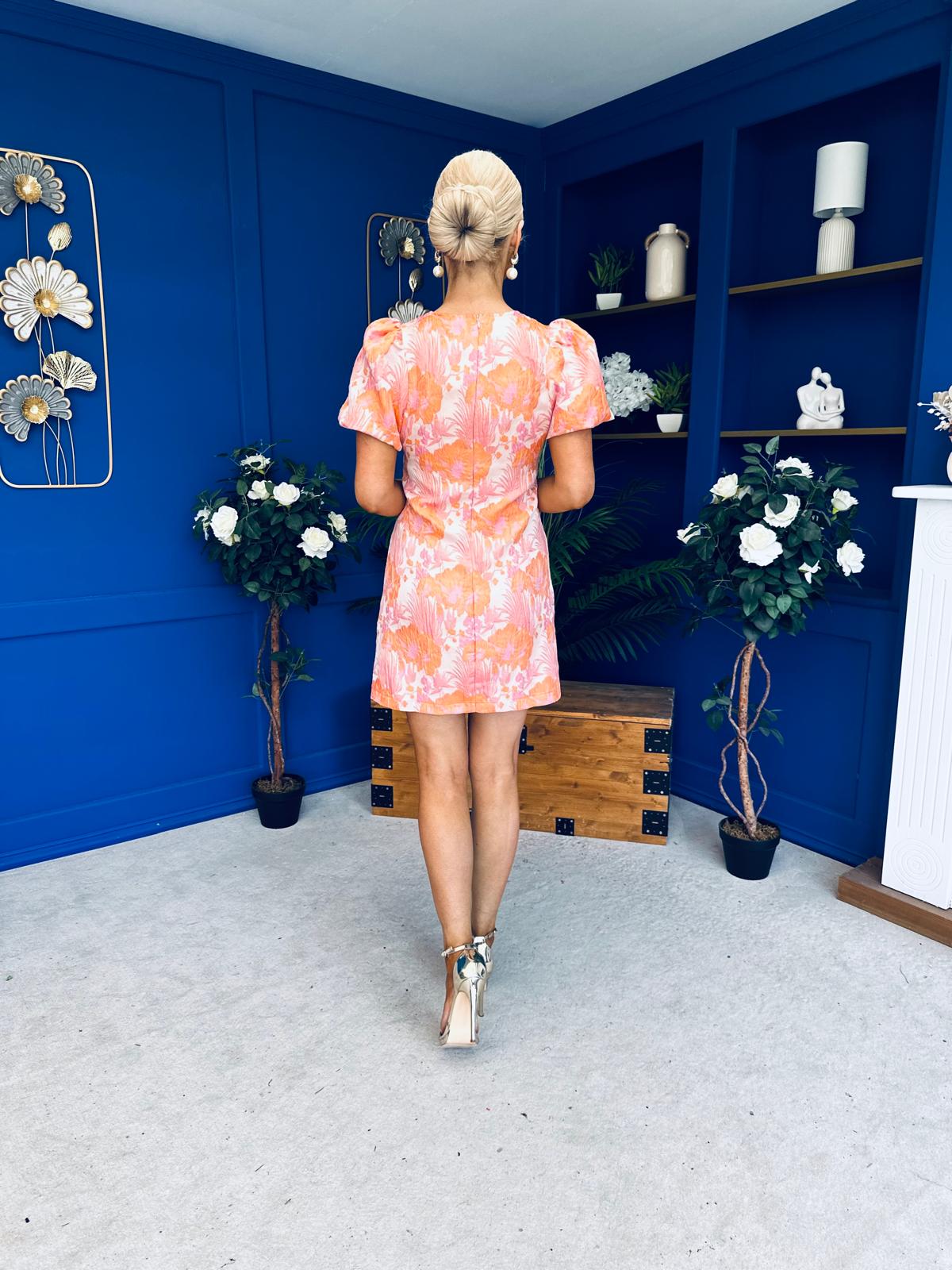 Capri Jacquard Mini Dress Pink & Amber
