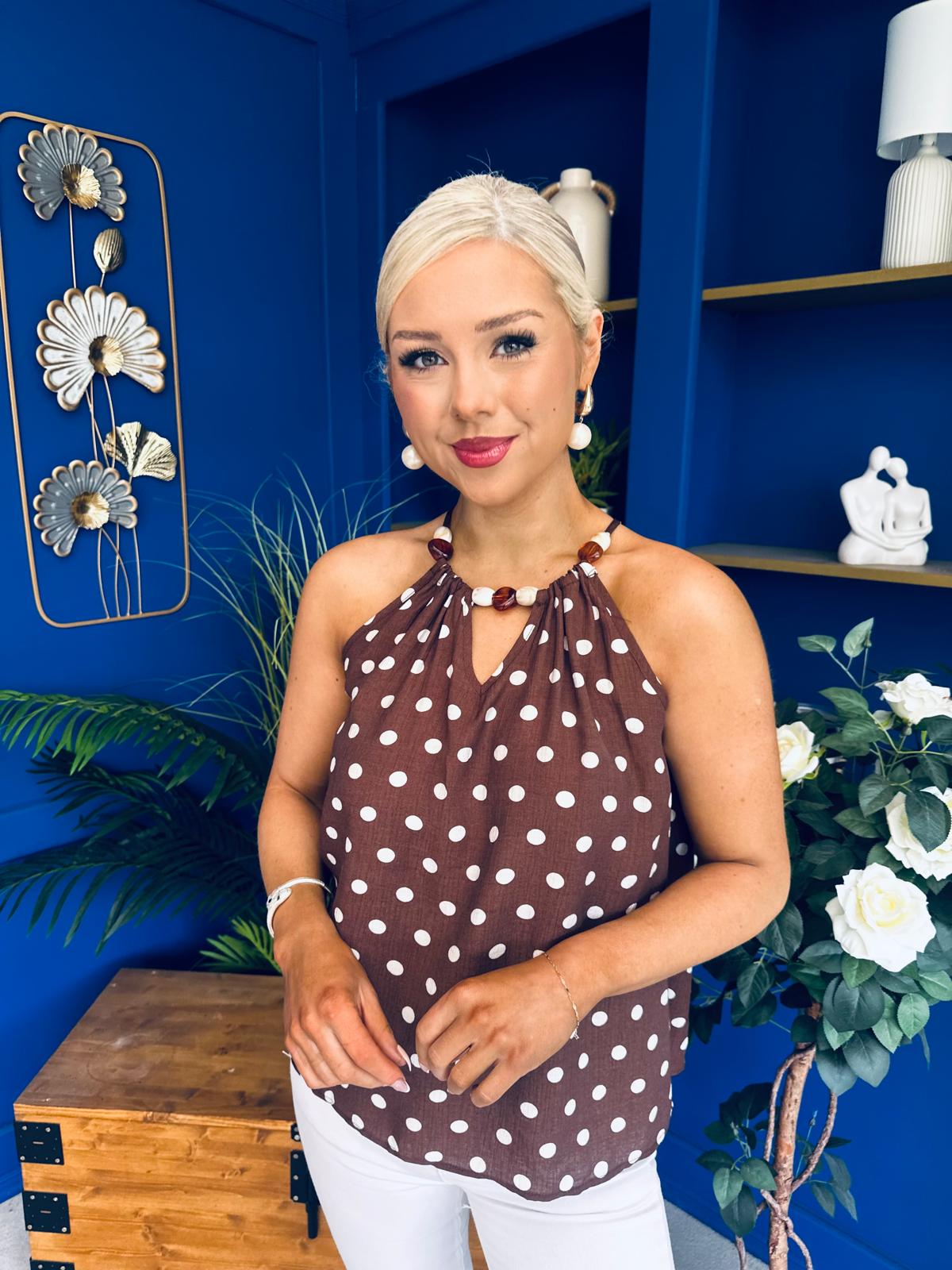 Iona Beaded Top Polka Coco