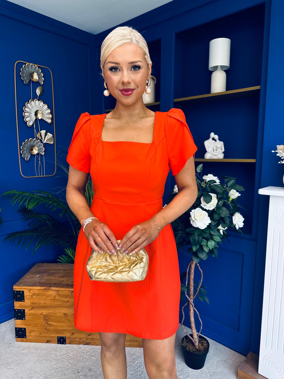 Reeve Square Neck Mini Dress Coral PRE ORDER Arriving April 30