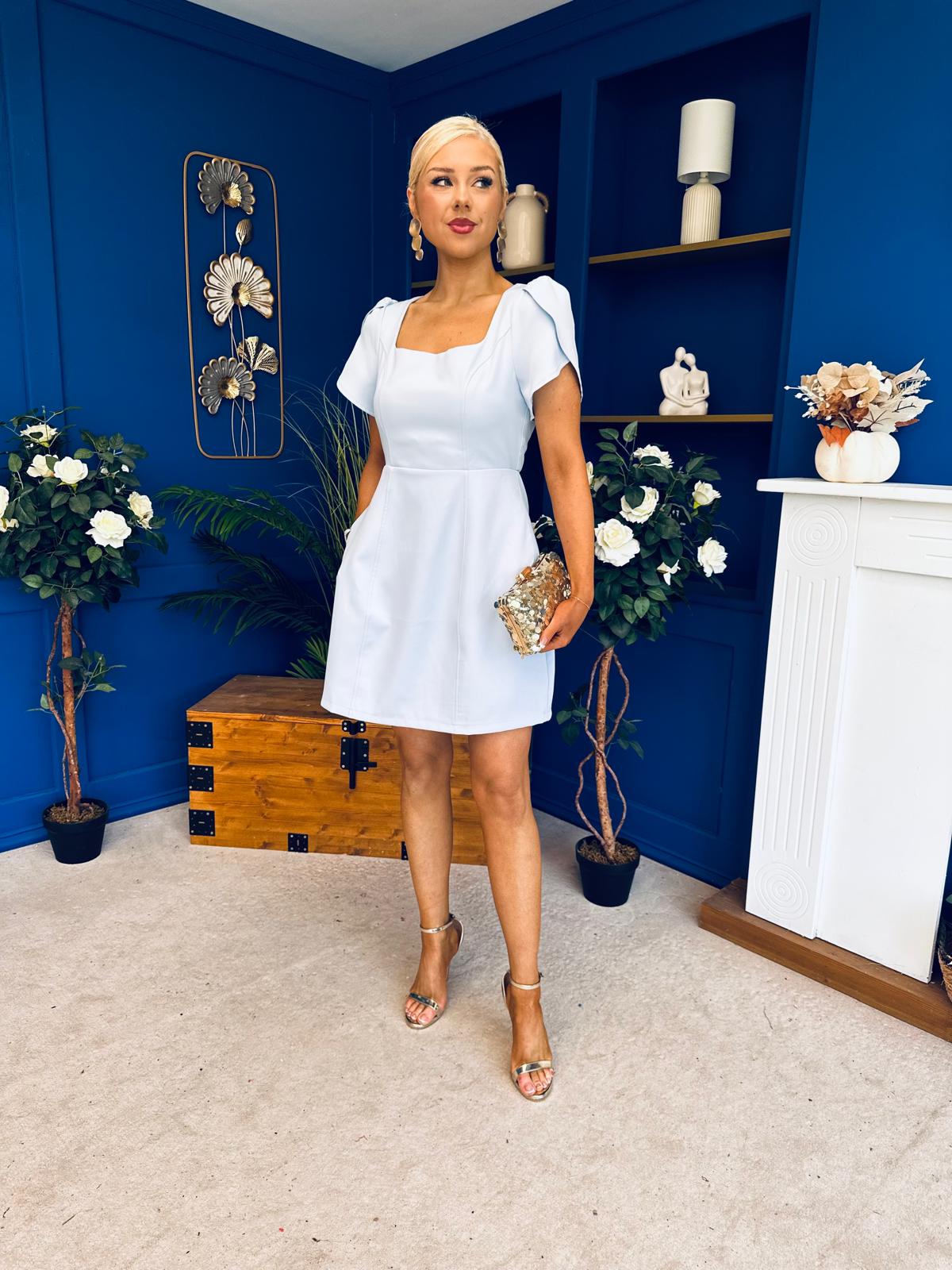 Reeve Square Neck Mini Dress Sky Blue