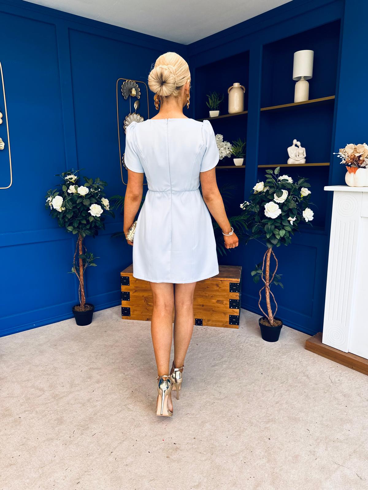Reeve Square Neck Mini Dress Sky Blue