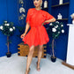 Romy Frill Detail Mini Dress Coral