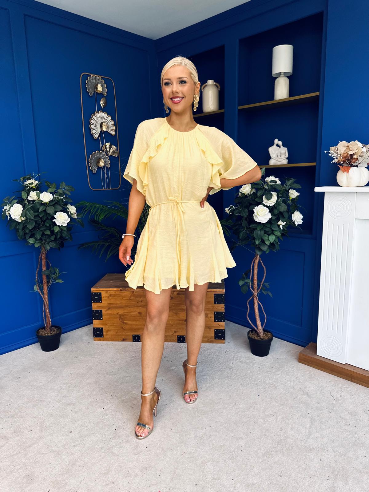 Romy Frill Detail Mini Dress Yellow