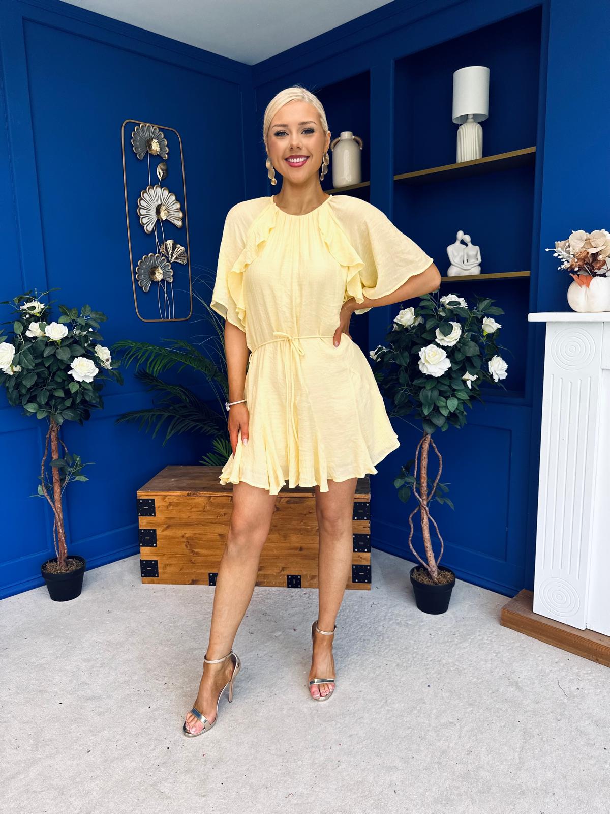 Romy Frill Detail Mini Dress Yellow