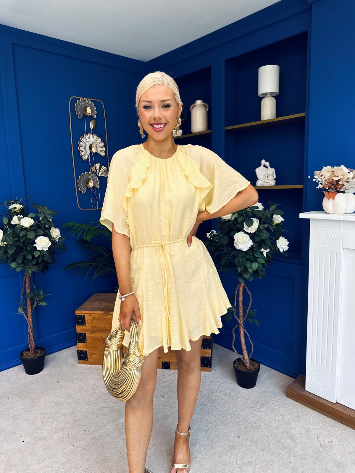 Romy Frill Detail Mini Dress Yellow