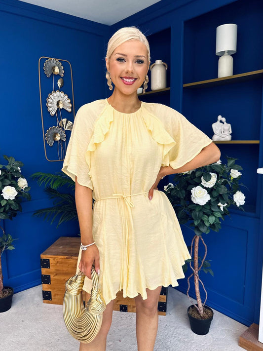 Romy Frill Detail Mini Dress Yellow
