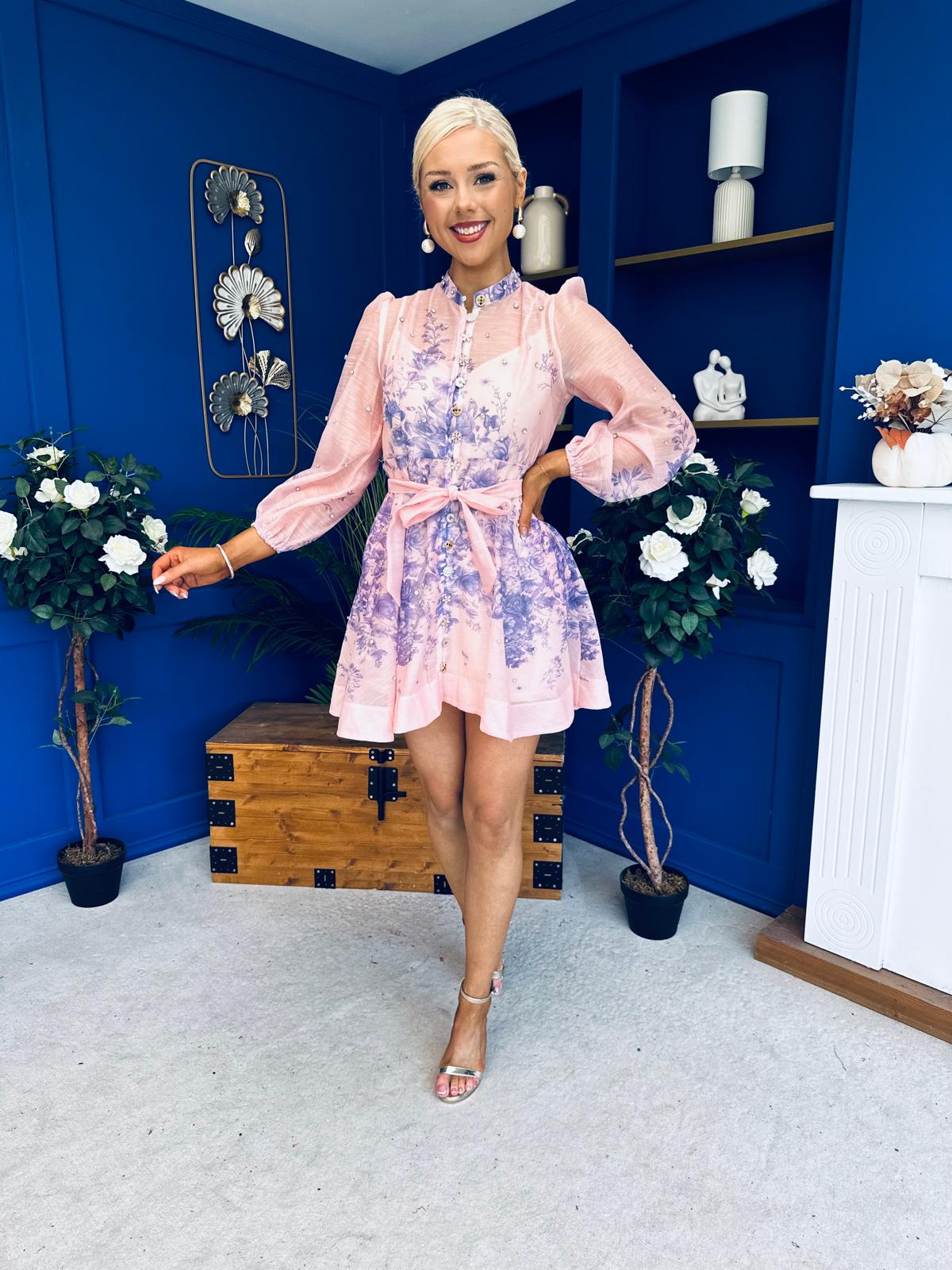 Barbara Embellished Mini Shirt Dress Floral