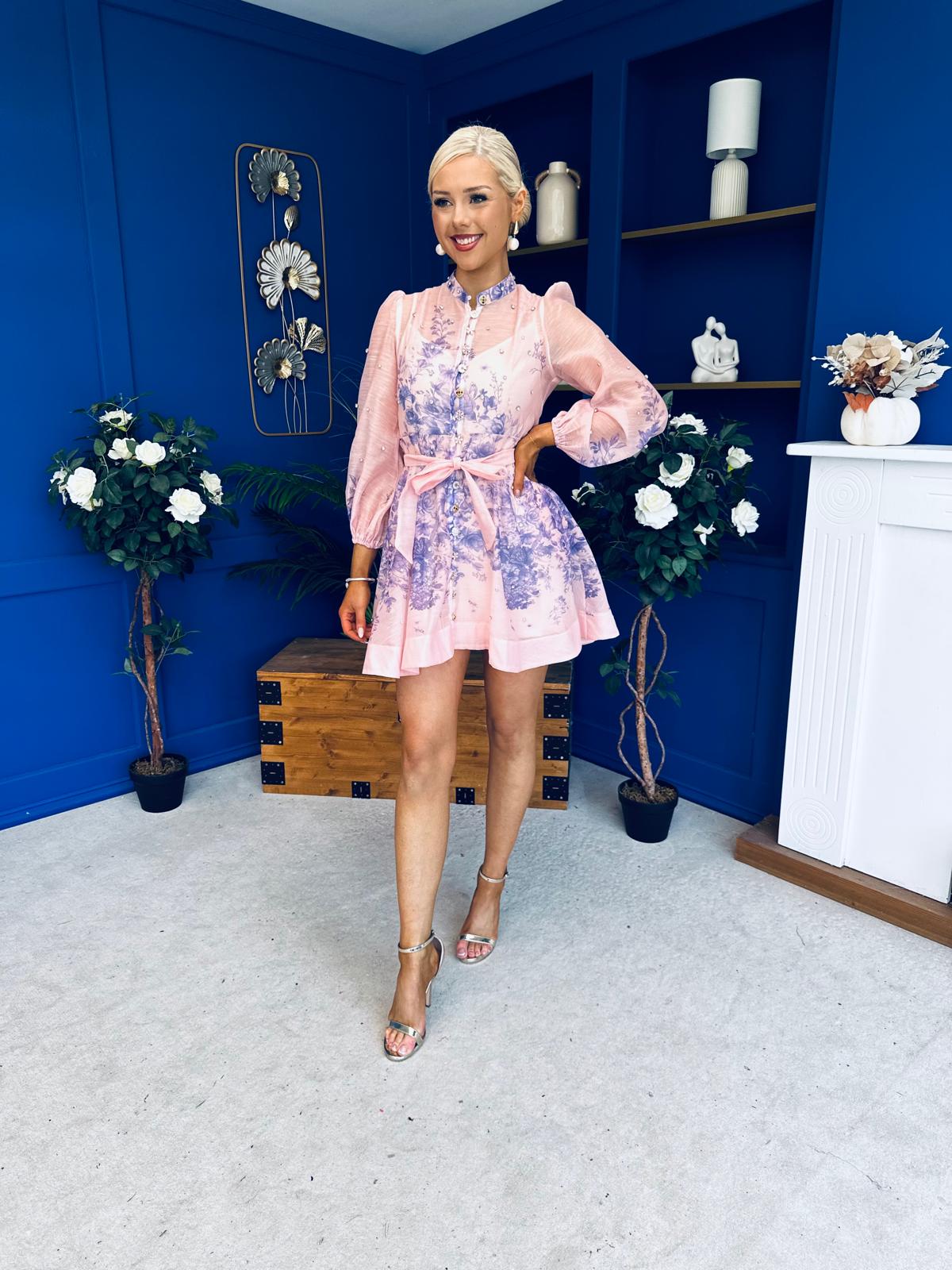 Barbara Embellished Mini Shirt Dress Floral
