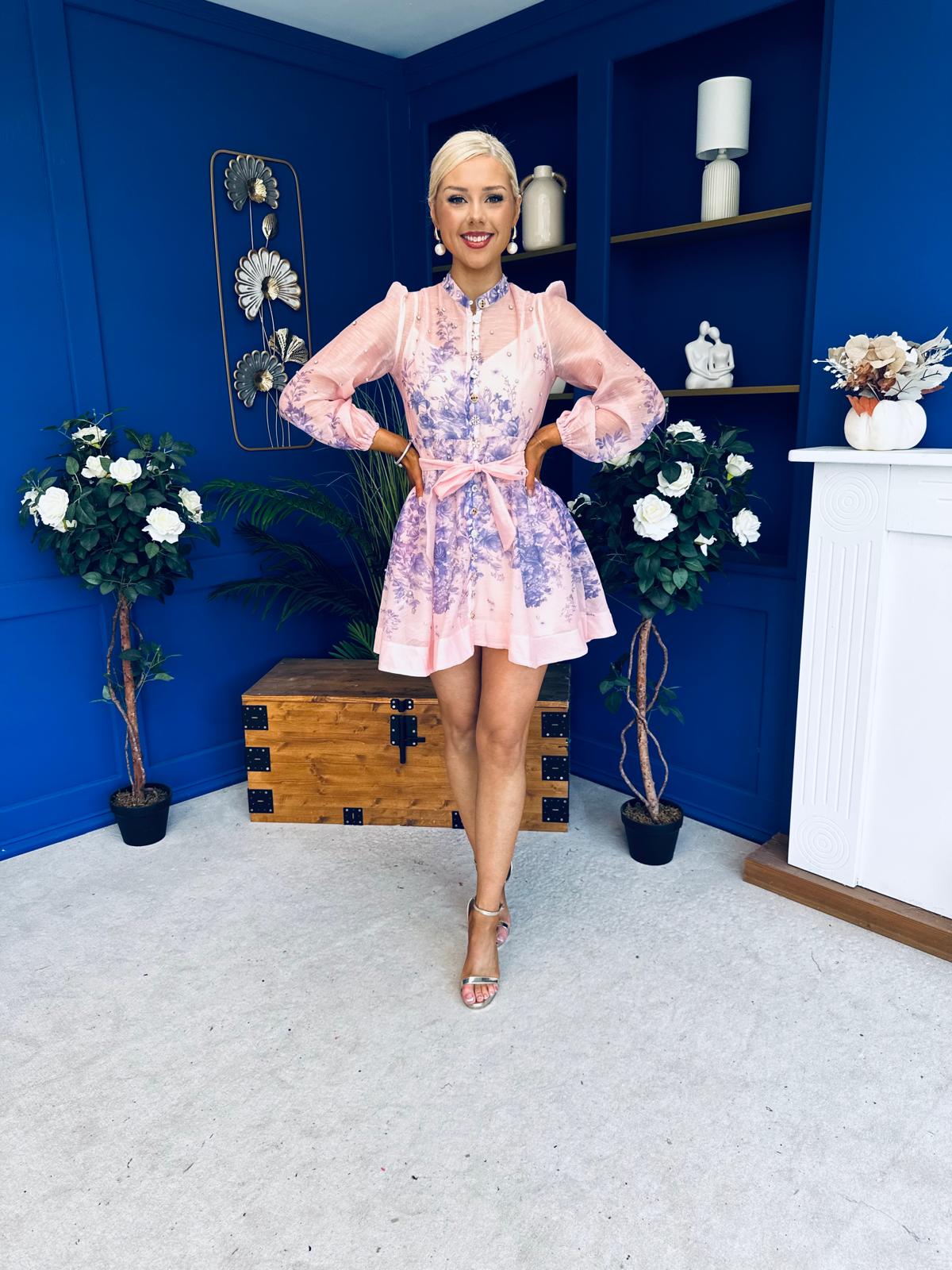 Barbara Embellished Mini Shirt Dress Floral