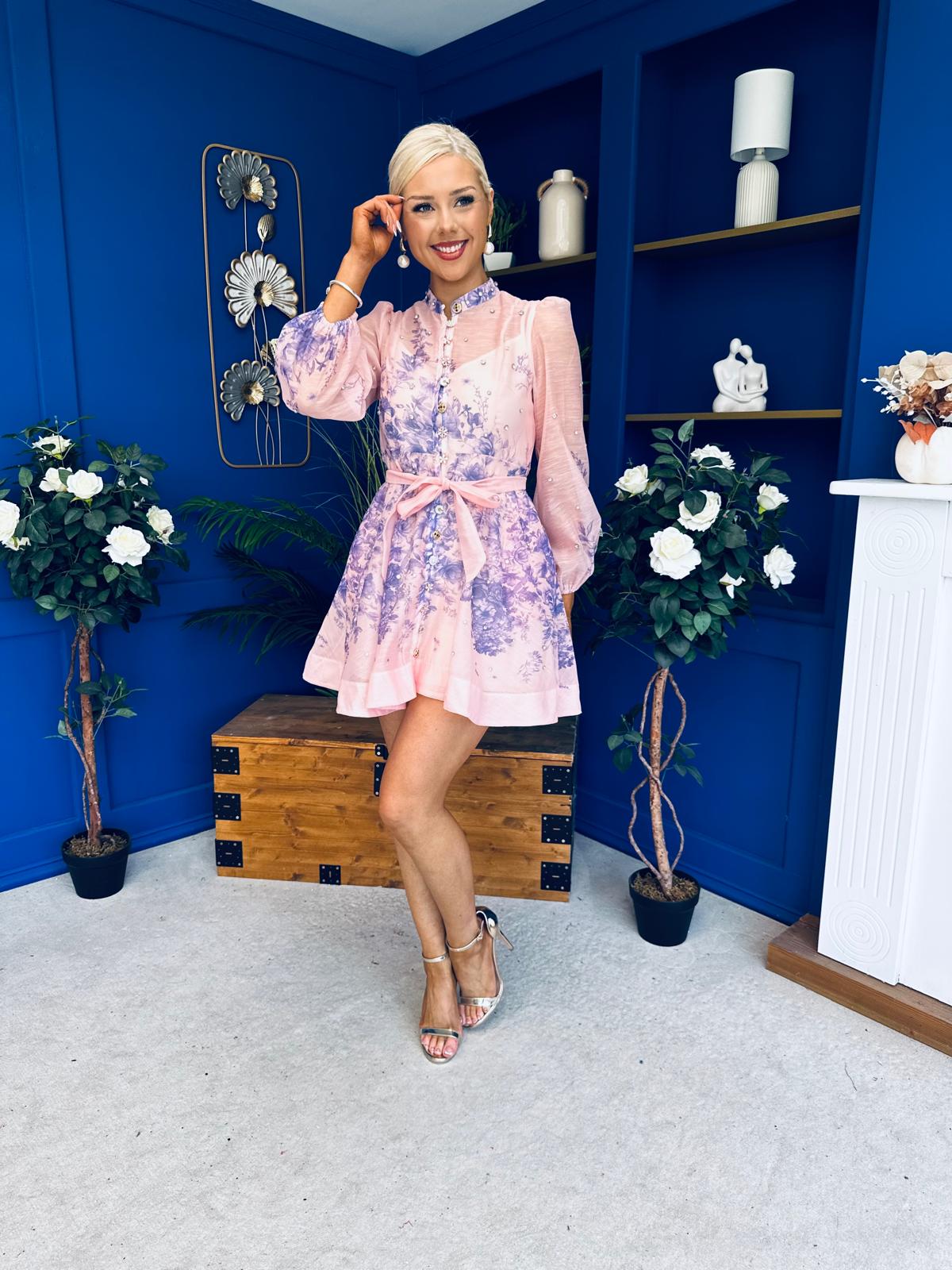 Barbara Embellished Mini Shirt Dress Floral