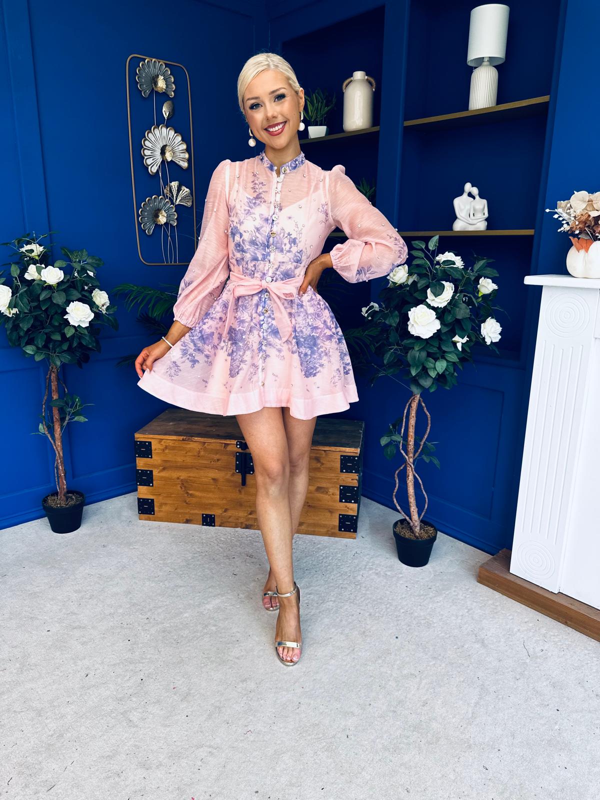 Barbara Embellished Mini Shirt Dress Floral