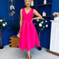 Bethany V Neck Skater Midi Hot Pink