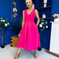 Bethany V Neck Skater Midi Hot Pink