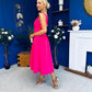 Bethany V Neck Skater Midi Hot Pink