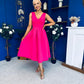 Bethany V Neck Skater Midi Hot Pink