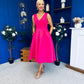 Bethany V Neck Skater Midi Hot Pink