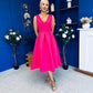 Bethany V Neck Skater Midi Hot Pink