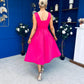 Bethany V Neck Skater Midi Hot Pink