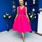 Bethany V Neck Skater Midi Hot Pink