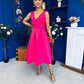 Bethany V Neck Skater Midi Hot Pink
