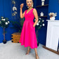 Bethany V Neck Skater Midi Hot Pink