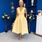 Bethany V Neck Skater Midi Yellow