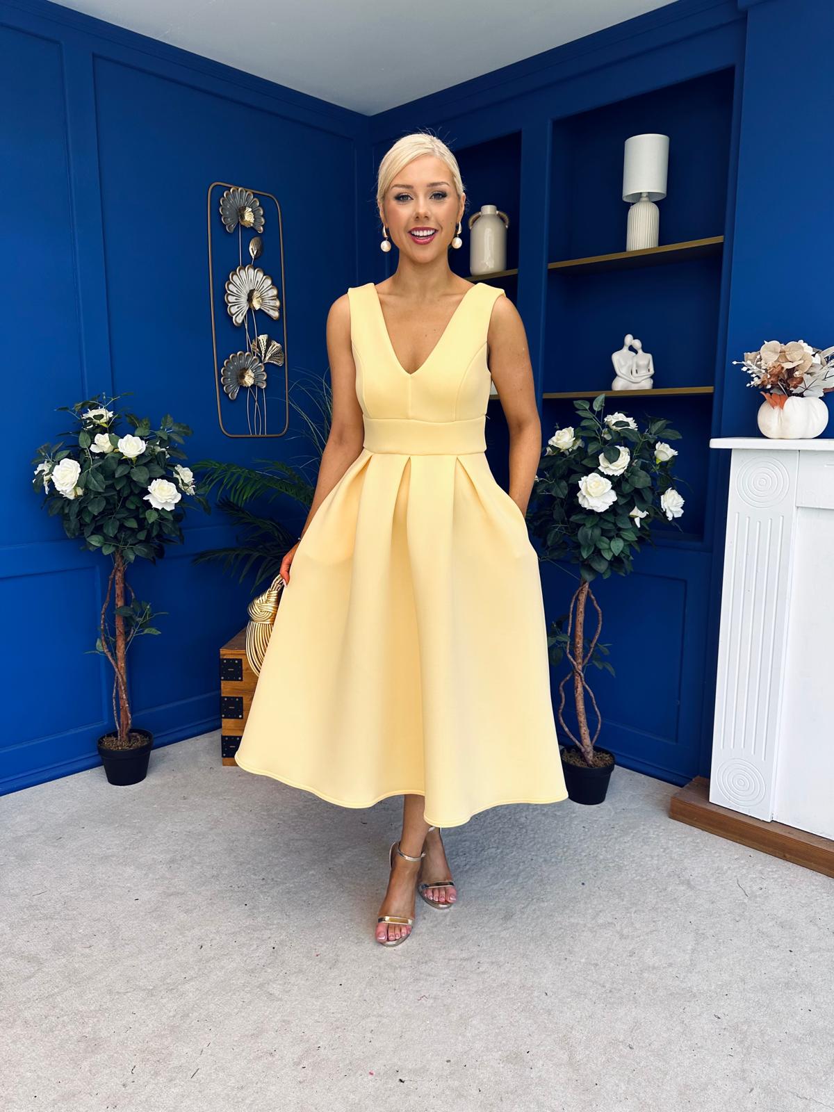 yellow midi skater dress Bethany V Neck Skater Midi Yellow
