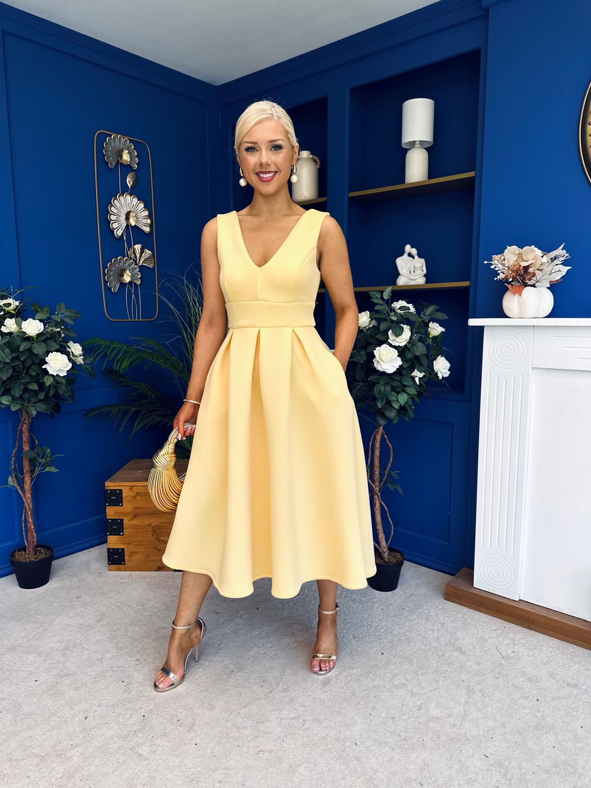 Bethany V Neck Skater Midi Yellow